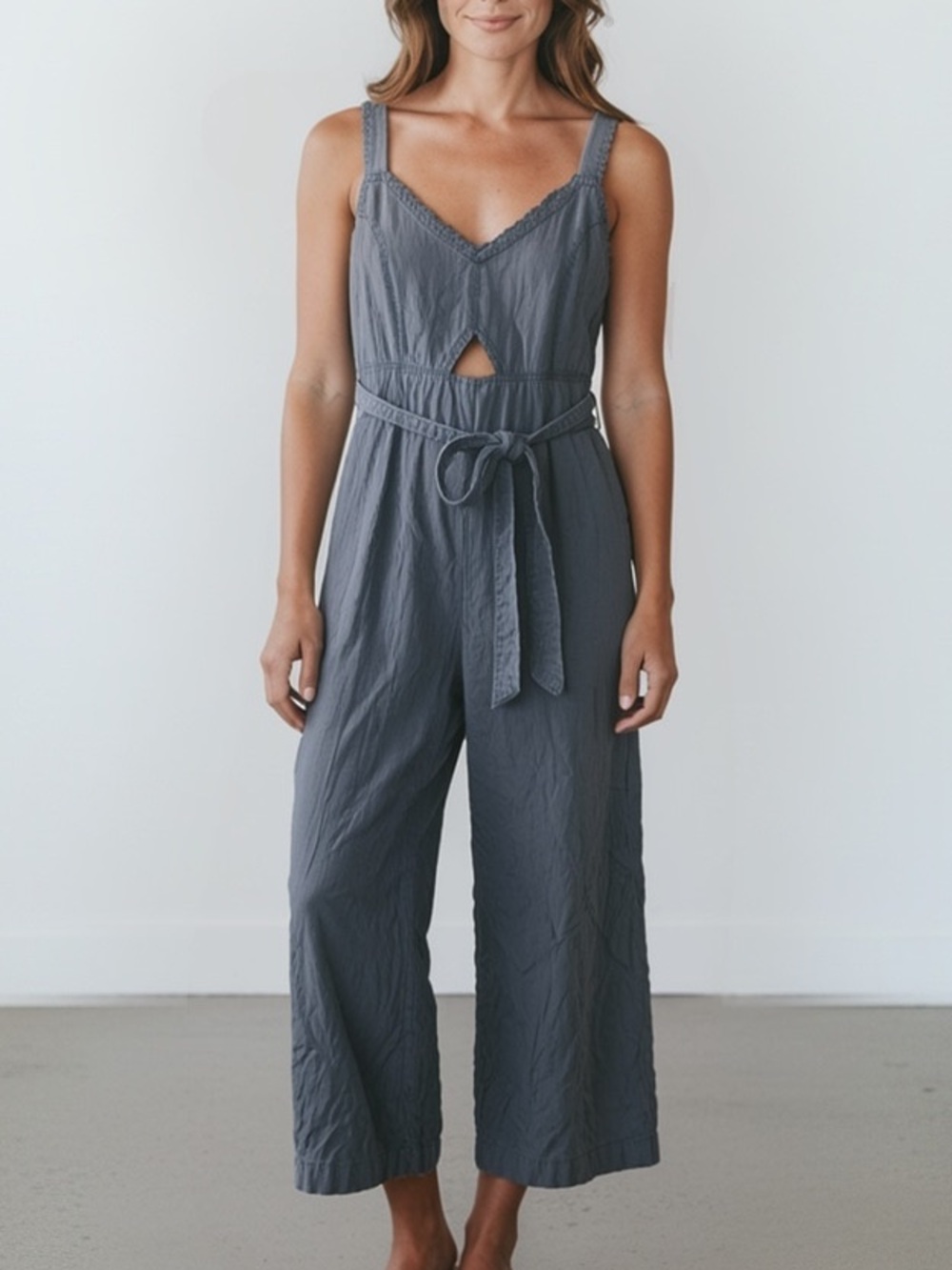 Altar'd State Blue Sleeveless Cut Out Front Jumpsuit